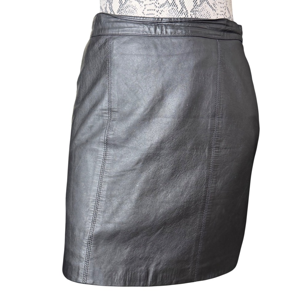 Vintage Leather Dynamics Leather Mini Skirt Black Lined 90s Minimalist 9/10